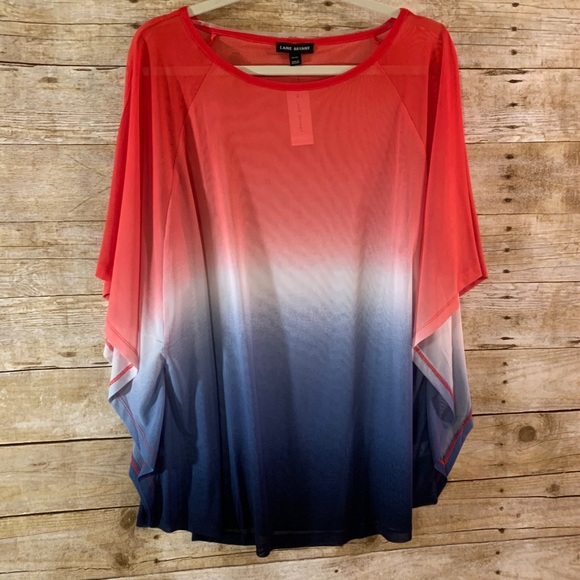Lane Bryant Tops - Lane Bryant Red White Blue Ombré Mesh Poncho Top Semi-Sheer 18/20 Patriotic